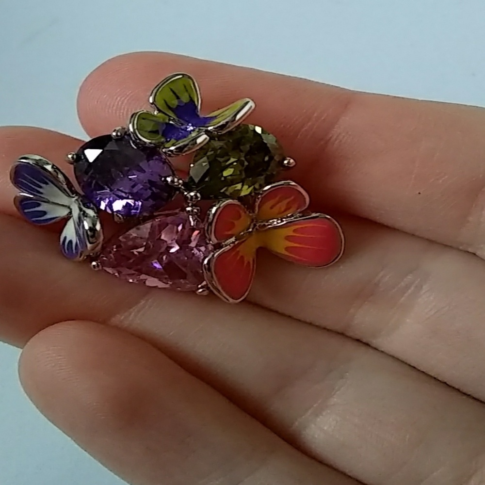 Vintage amethyst, pink topaz, peridot butterfly